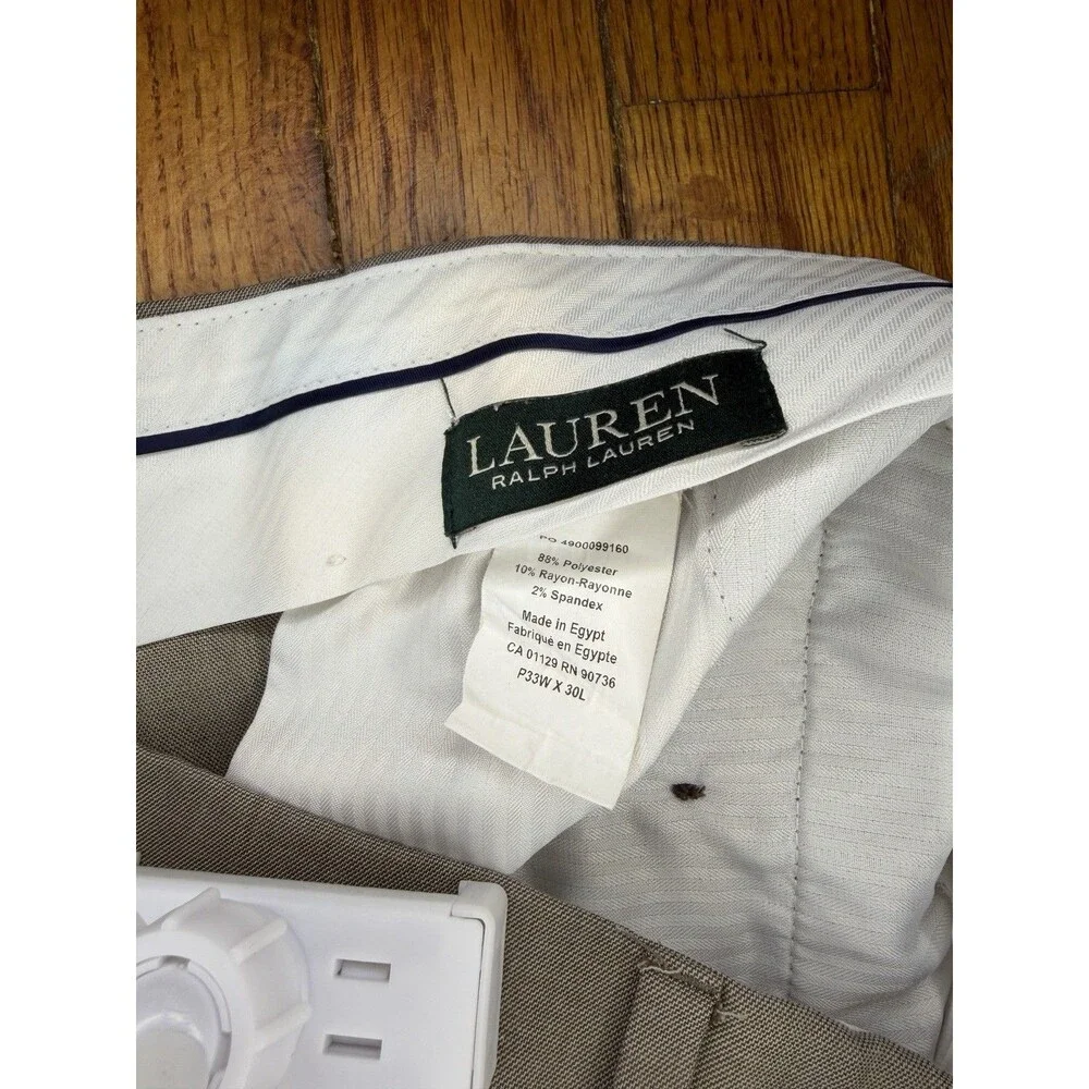 Lauren Ralph Lauren Men’s Dress Pants Tan Khaki Flat Front Trousers Size 33x30